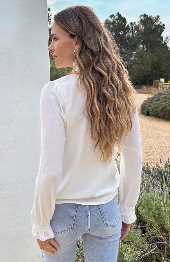 Elegant Ruffle Neck Blouse Ecru – kleding — foto 3
