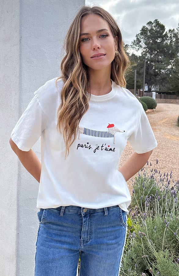 Je Taime T-Shirt Dachshund Ecru