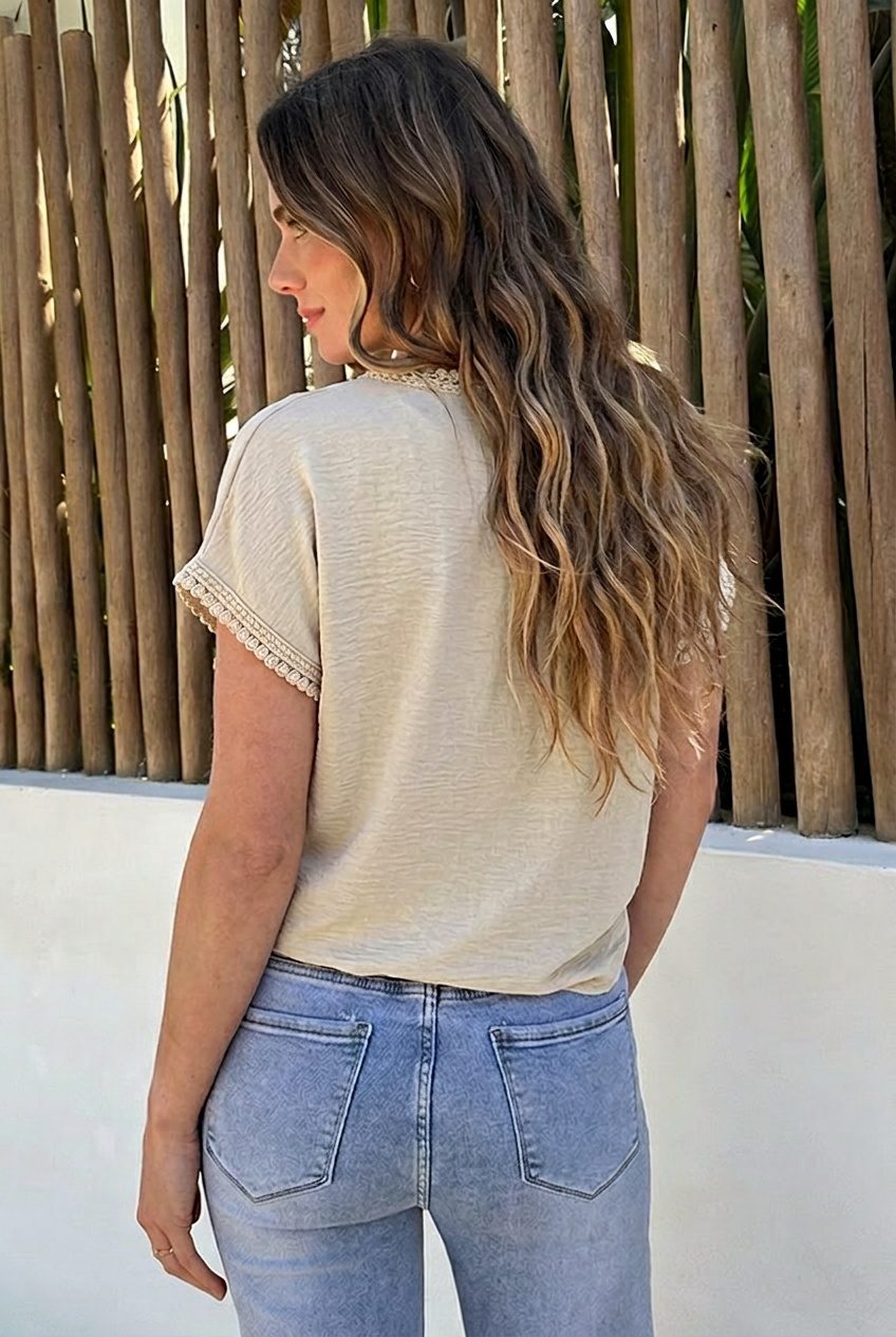 Lace Line V-Hals Top Beige – shirts & tops — foto 3