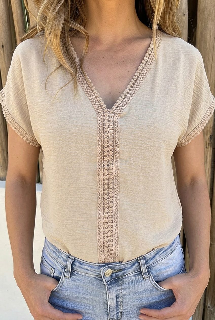 Lace Line V-Hals Top Beige – shirts & tops — foto 4