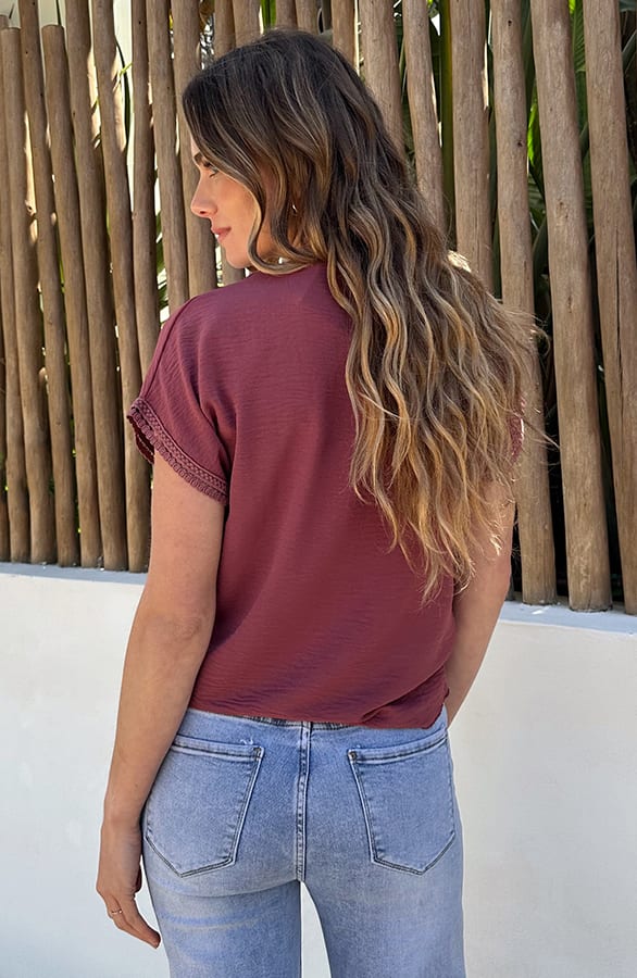 Lace Line V-Hals Top Dust Roze – shirts & tops — foto 3