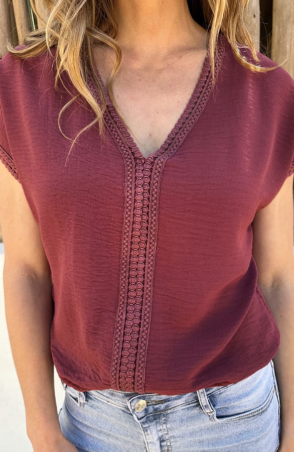 Lace Line V-Hals Top Dust Roze – shirts & tops — foto 4