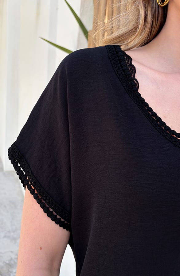 Lace Line V-Hals Top Zwart – shirts & tops — foto 4