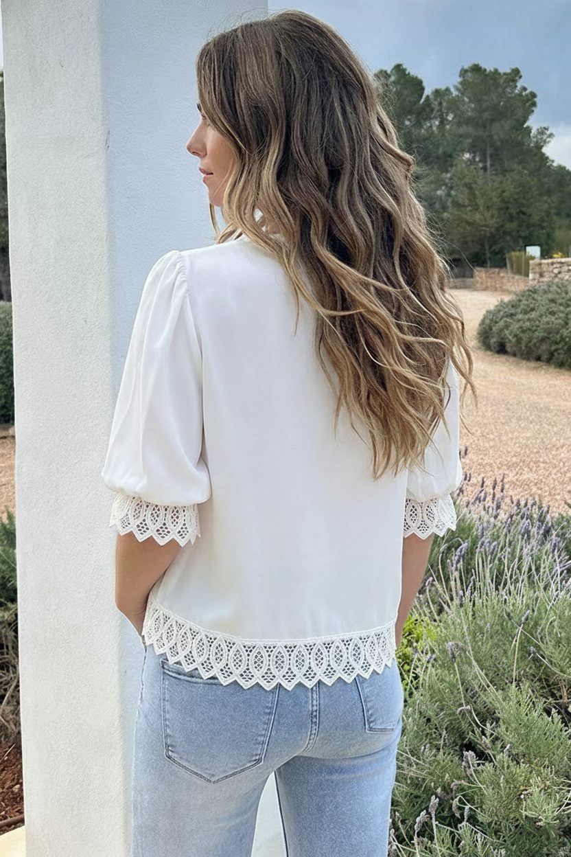 Lace Puffsleeve Blouse Ecru – shirts & tops — foto 3