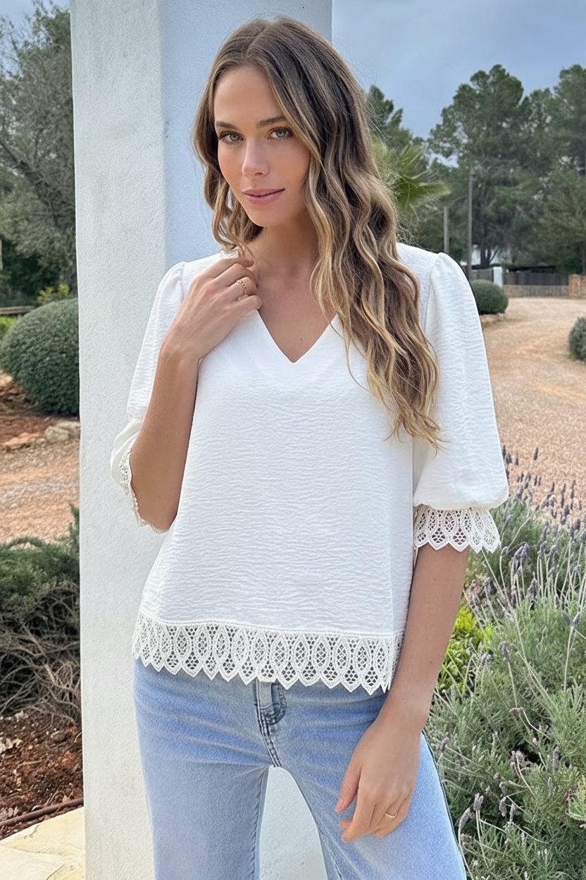Lace Puffsleeve Blouse Ecru – shirts & tops — foto 6