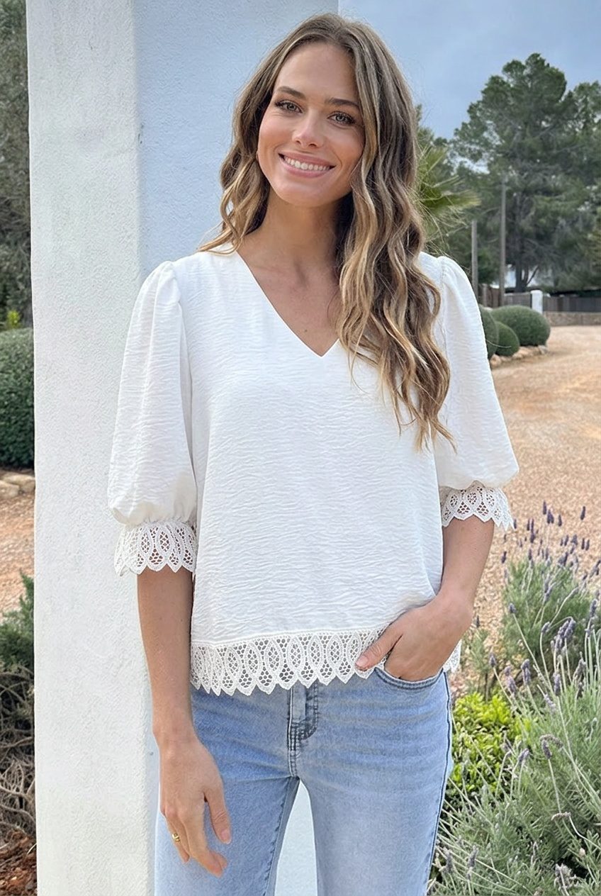 Lace Puffsleeve Blouse Ecru – shirts & tops — foto 2