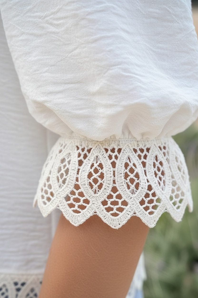 Lace Puffsleeve Blouse Ecru – shirts & tops — foto 4