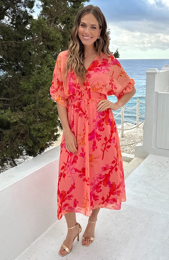 Maxi V-Hals Jurk Peach Blossom