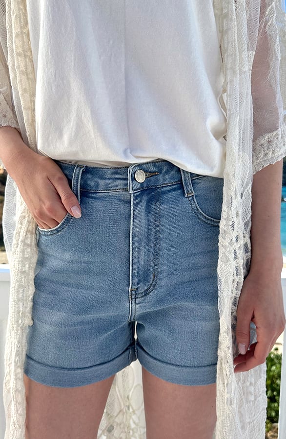 Mom Fit Jeans Short Blauw – shorts — foto 3