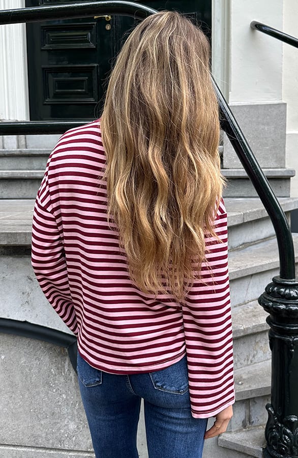 Oversized Gestreepte Katoenen Top Burgundy Pink – shirts & tops — foto 3