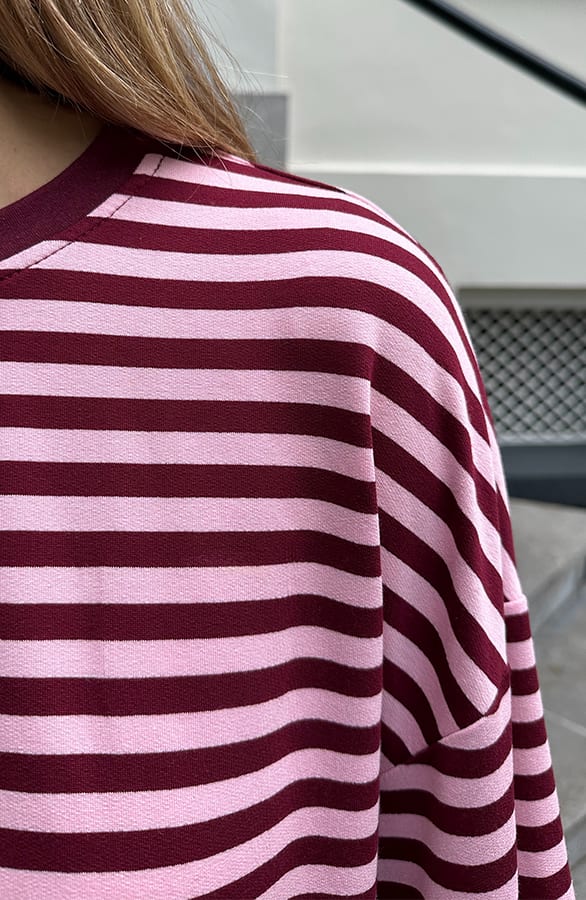 Oversized Gestreepte Katoenen Top Burgundy Pink – shirts & tops — foto 8