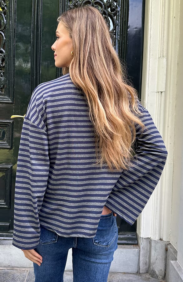 Oversized Gestreepte Katoenen Top Grijs Navy – shirts & tops — foto 3