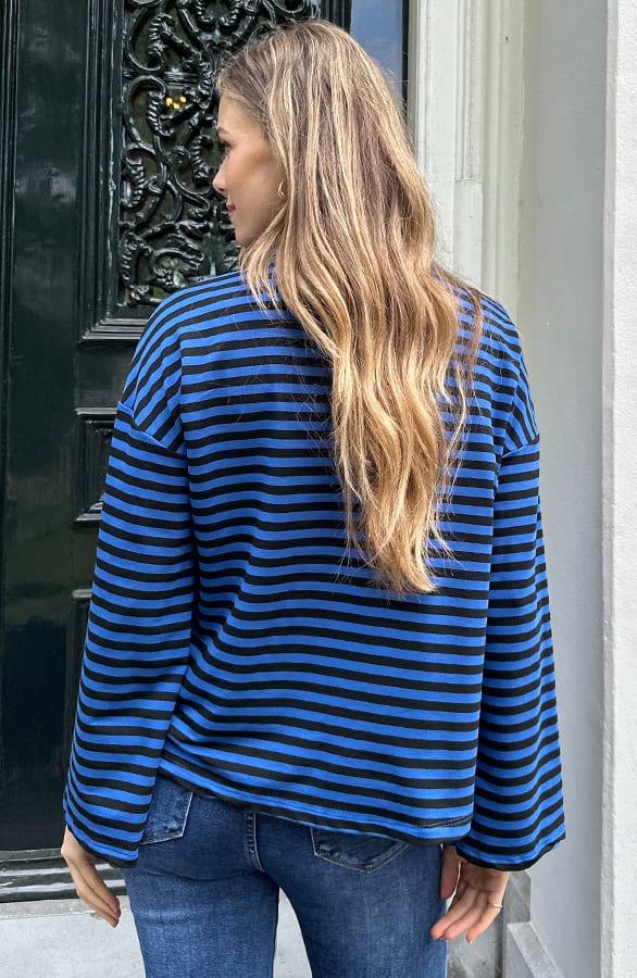 Oversized Gestreepte Katoenen Top Kobalt Zwart – shirts & tops — foto 4