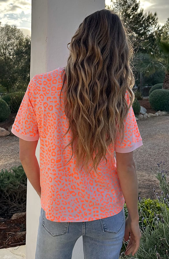 Oversized Leopard T-Shirt Katoen Neon Oranje – shirts & tops — foto 3