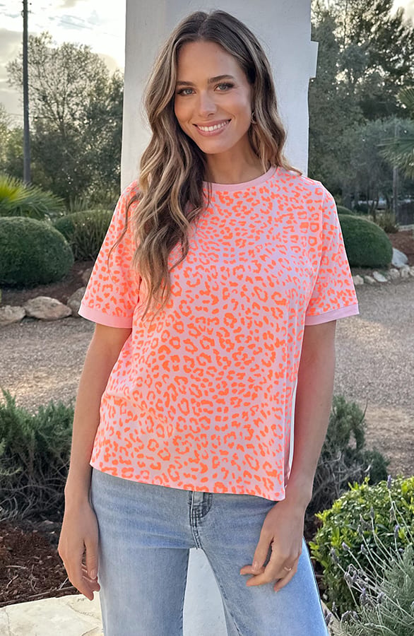 Oversized Leopard T-Shirt Katoen Neon Oranje – shirts & tops — foto 2