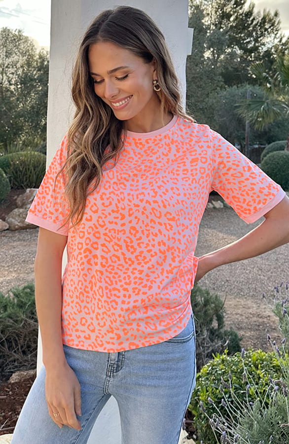 Oversized Leopard T-Shirt Katoen Neon Oranje – shirts & tops — foto 6