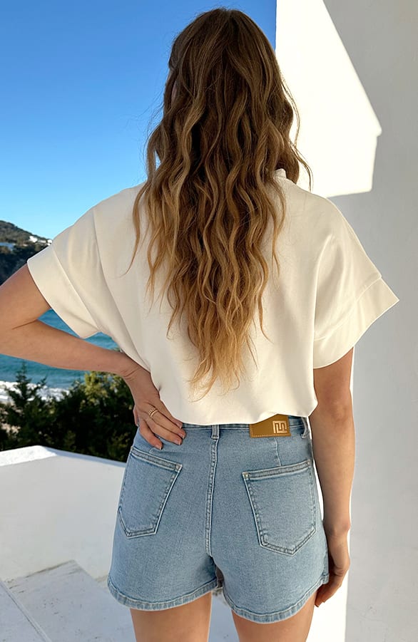 Overslag Knopen Skort Denim – shorts — foto 4