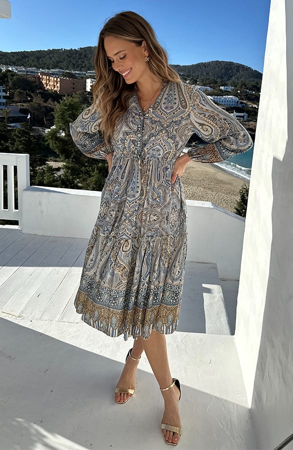 Paisley Midi Jurk Viscose Blue