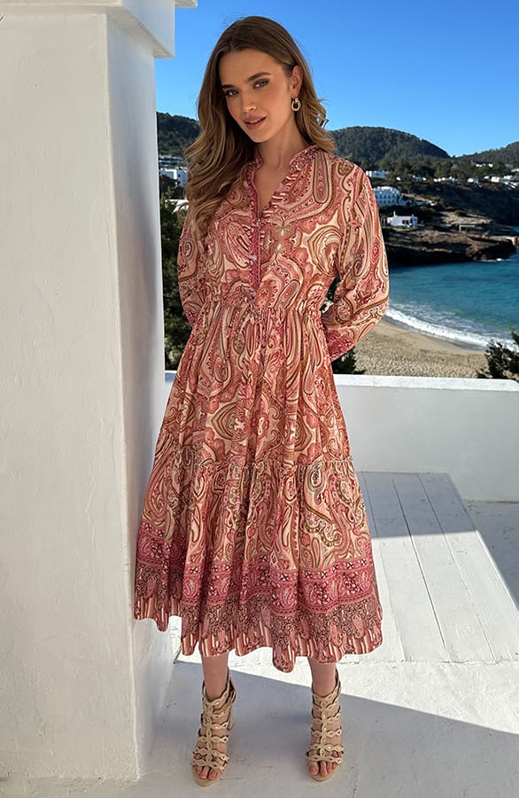 Paisley Midi Jurk Viscose Pink