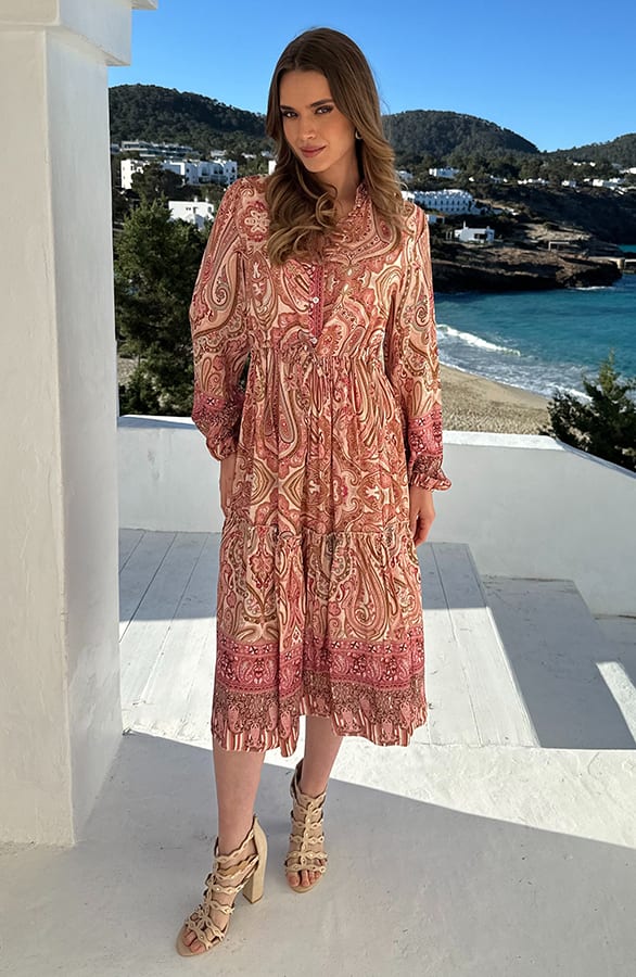 Paisley Midi Jurk Viscose Pink – alle jurkjes — foto 2