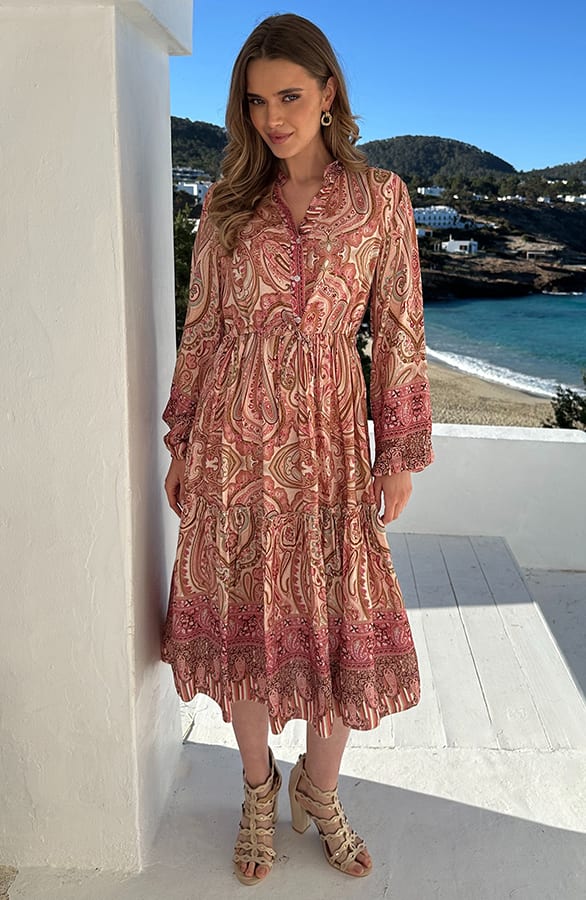 Paisley Midi Jurk Viscose Pink – alle jurkjes — foto 5