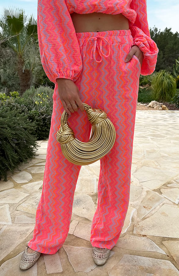 Print Mousseline Pants Neon Fuchsia