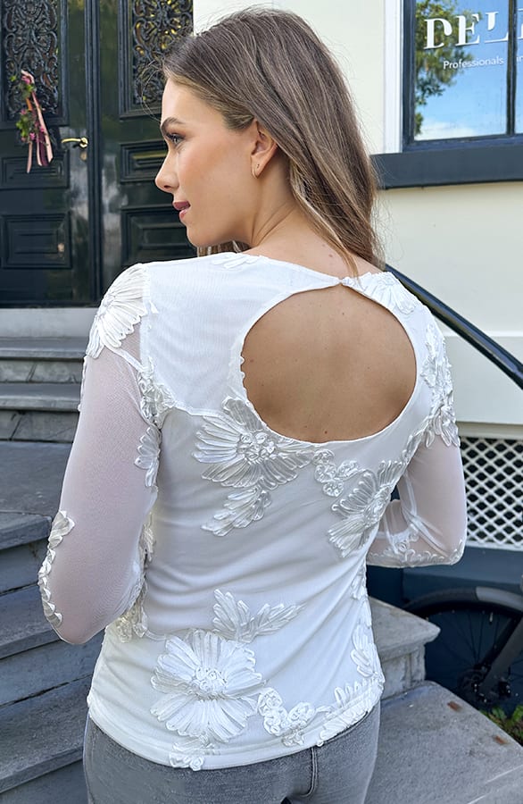 Mesh Top Bloemen Print Ecru – shirts & tops — foto 5