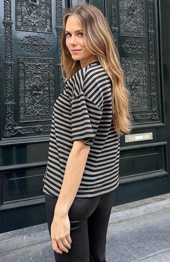 Striped T-Shirt Cotton Army Zwart – shirts & tops — foto 4