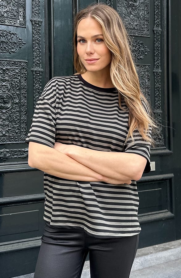 Striped T-Shirt Cotton Army Zwart – shirts & tops — foto 7