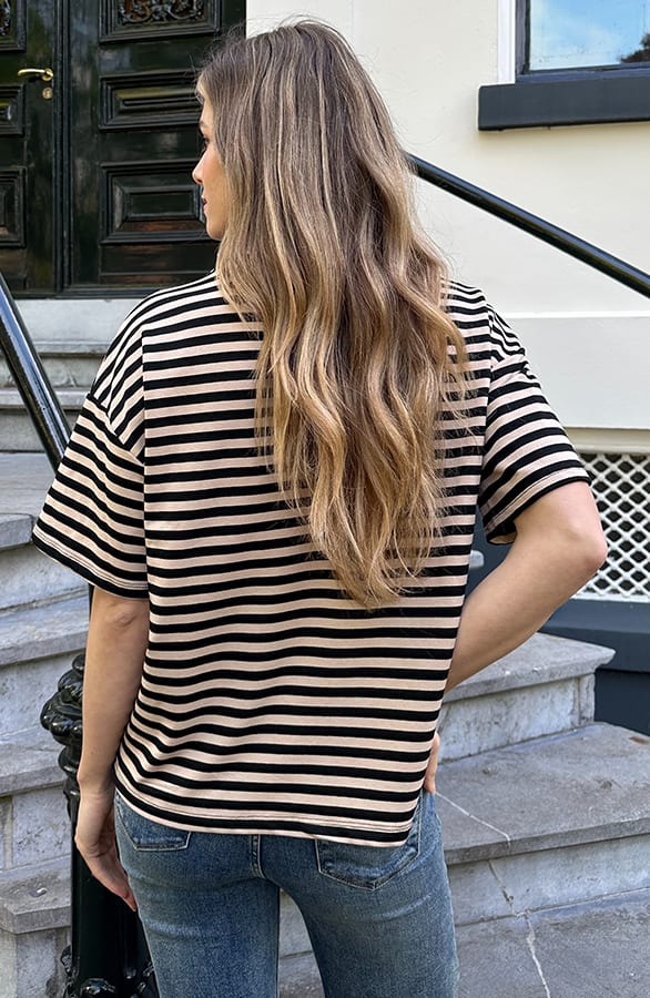 Striped T-Shirt Cotton Beige Zwart – shirts & tops — foto 4
