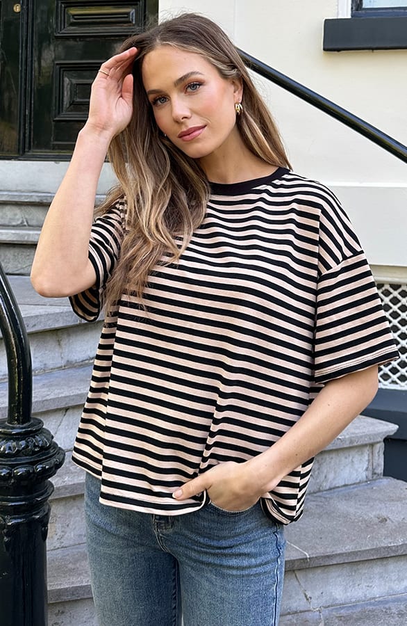 Striped T-Shirt Cotton Beige Zwart – shirts & tops — foto 6