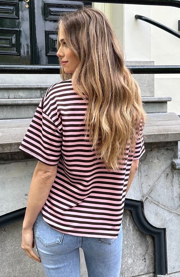 Striped T-Shirt Cotton Choco Roze – shirts & tops — foto 5