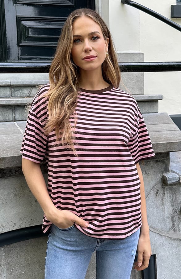 Striped T-Shirt Cotton Choco Roze – shirts & tops — foto 4