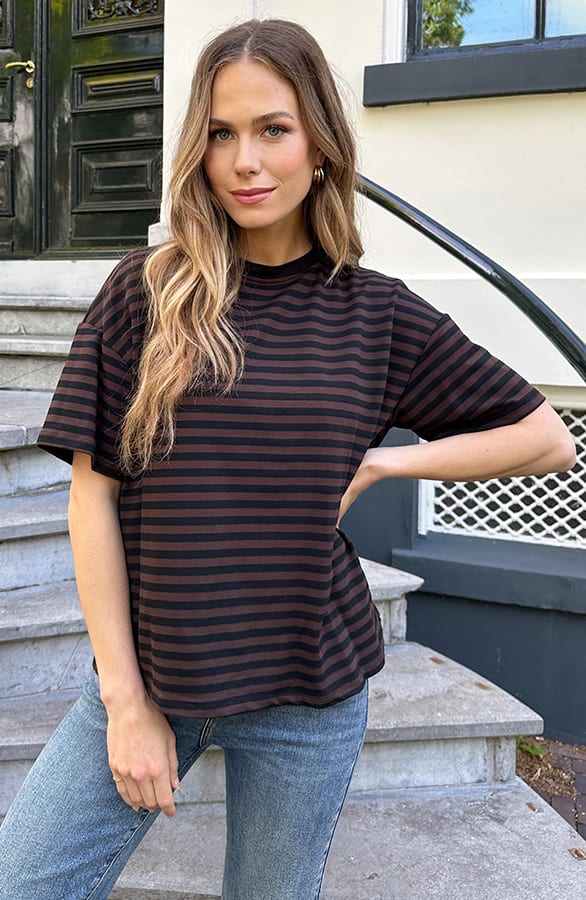 Striped T-Shirt Cotton Choco Zwart