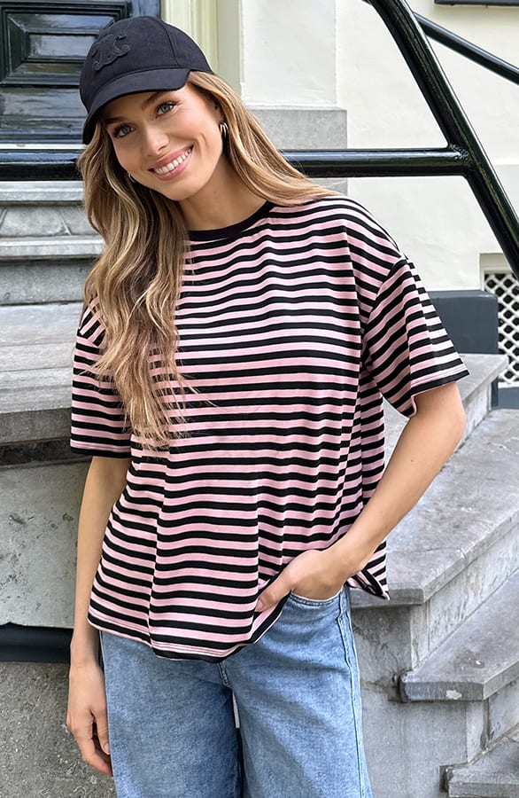 Striped T-Shirt Cotton Dust Roze Zwart – shirts & tops — foto 6