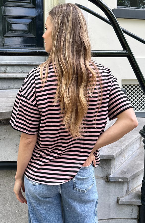 Striped T-Shirt Cotton Dust Roze Zwart – shirts & tops — foto 4