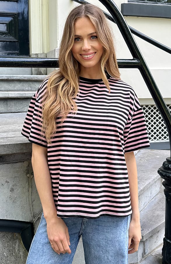 Striped T-Shirt Cotton Dust Roze Zwart – shirts & tops — foto 5