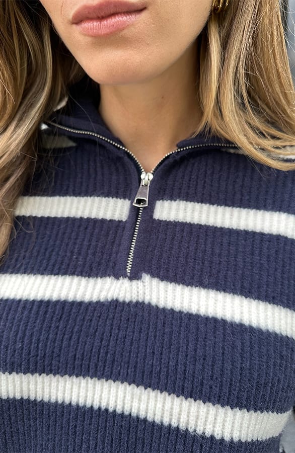 Striped Zipper Pullover Navy – truien — foto 7