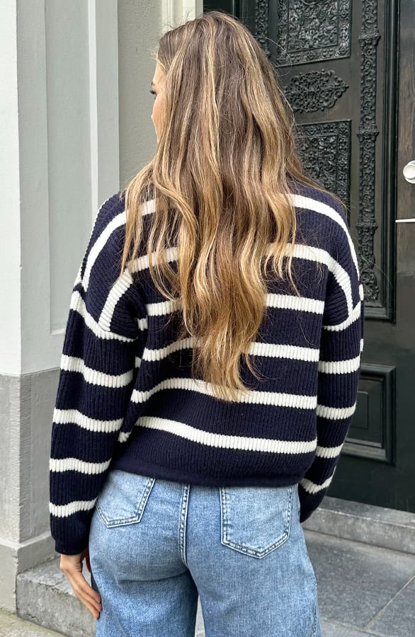 Striped Zipper Pullover Navy – truien — foto 3