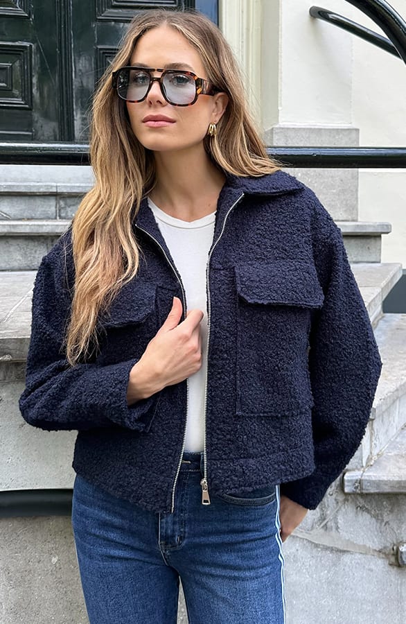 Teddy Bomber Jacket Met Rits Eden Navy – jassen — foto 2