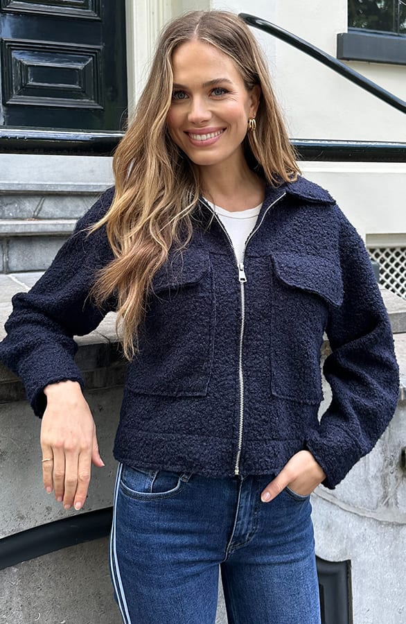 Teddy Bomber Jacket Met Rits Eden Navy
