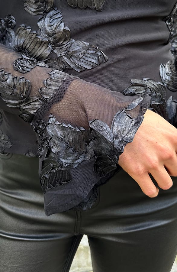 Mesh Top Bloemen Print Zwart – shirts & tops — foto 4