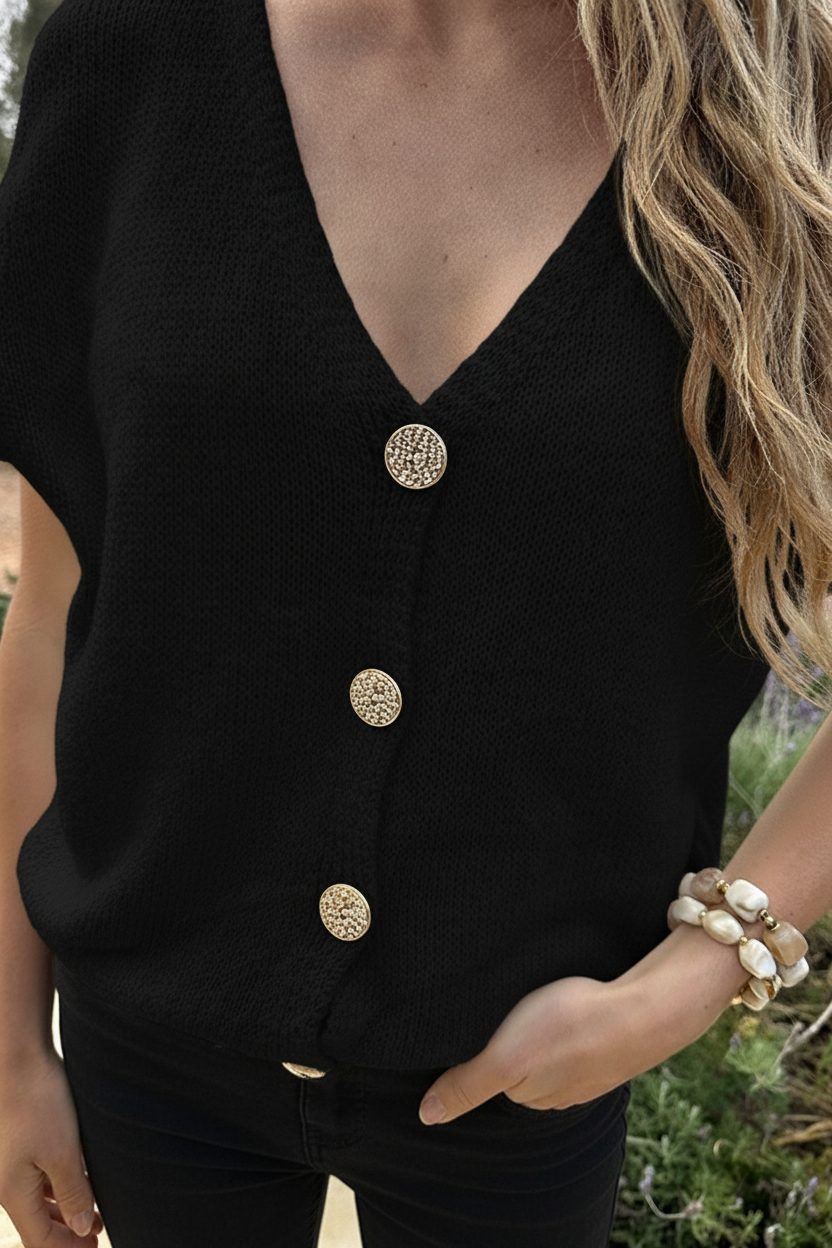 Knitted Button Cardigan Zwart – vesten — foto 4