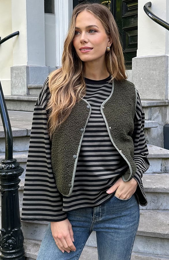 Knitted Teddy Gilet Army – vesten — foto 5