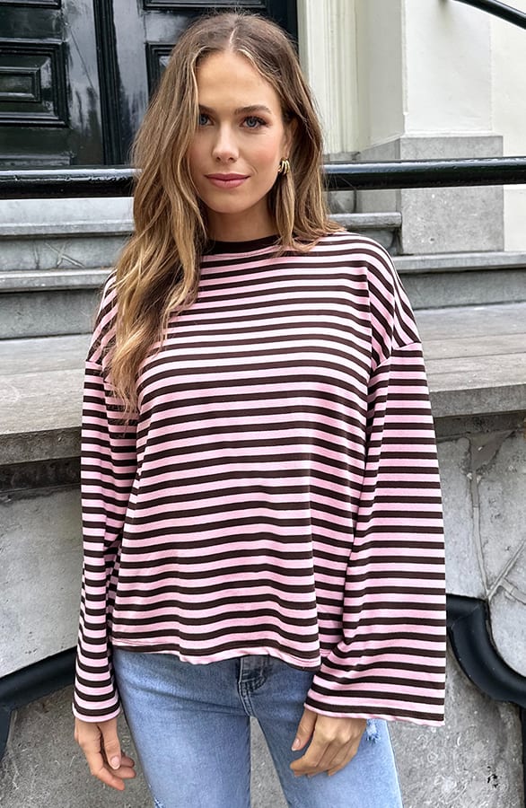 Oversized Gestreepte Katoenen Top Choco Roze – shirts & tops — foto 5