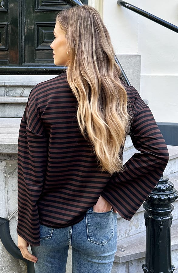 Oversized Gestreepte Katoenen Top Choco Zwart – shirts & tops — foto 4