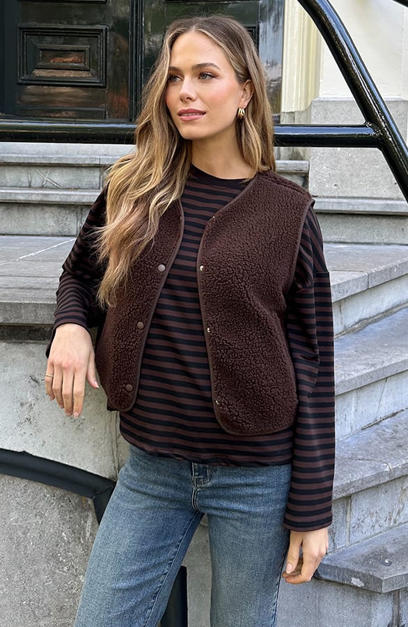 Oversized Gestreepte Katoenen Top Choco Zwart – shirts & tops — foto 7