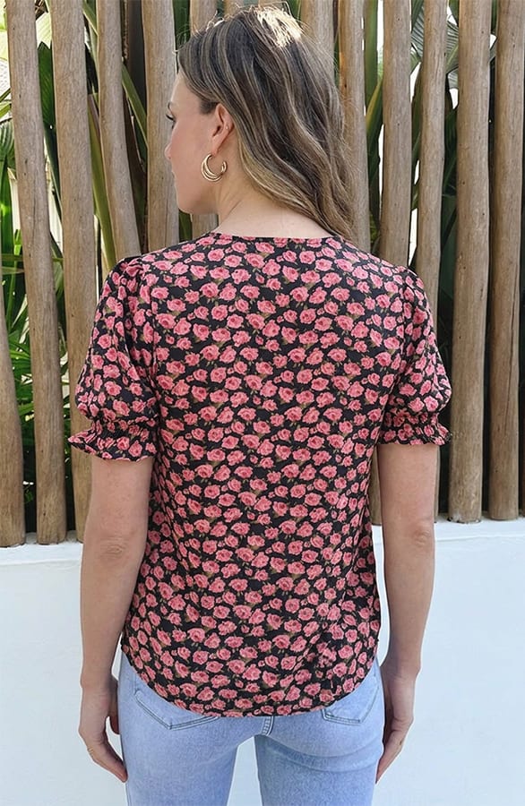 Rose Garden Puff Sleeve Top Print Rozen – shirts & tops — foto 3