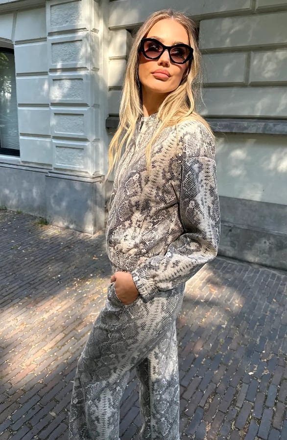 Bomber Jas Slangenprint Beige – jassen, foto 3