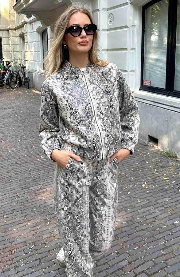 Bomber Jas Slangenprint Beige